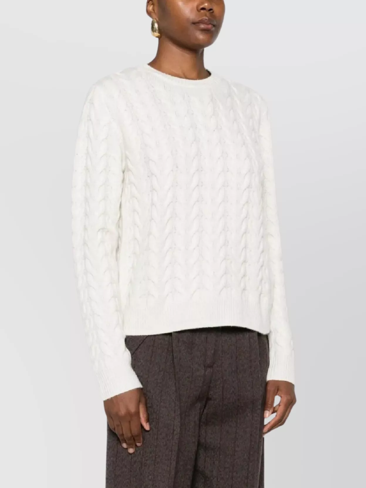 Max Mara Cable Knit Crew Neck Sweater With Long Sleeves