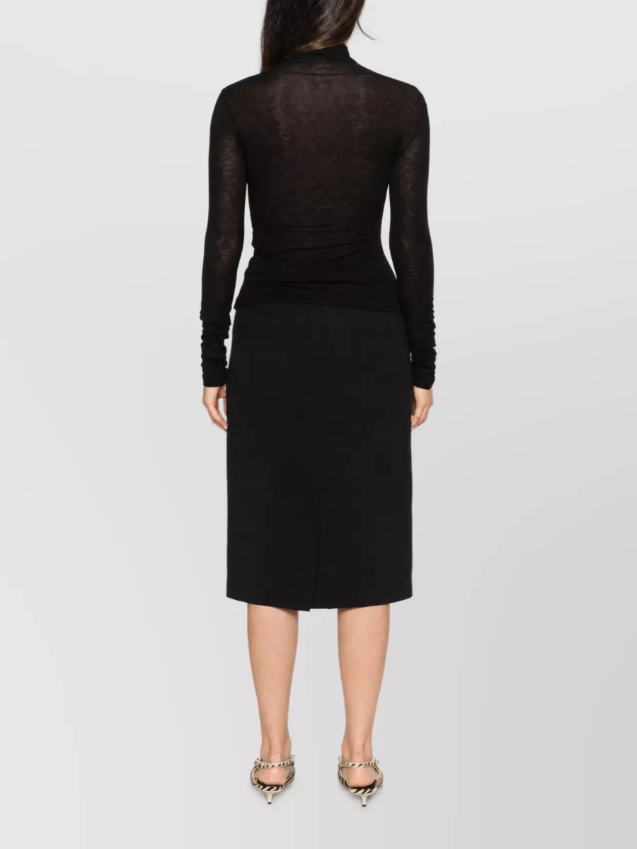 Ermanno Scervino Cashmere Floral-Lace Appliqué Semi-Sheer High-Neck Long-Sleeve Top