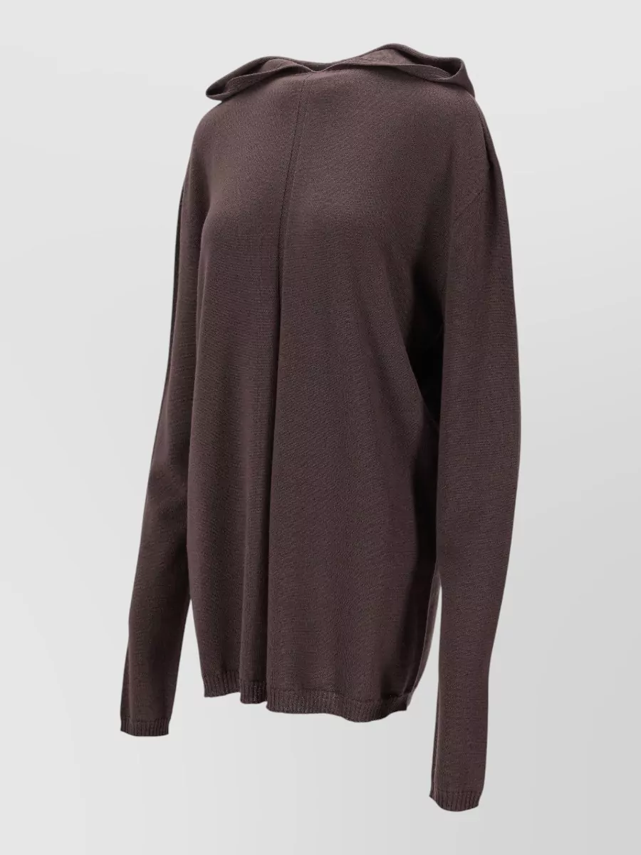 Rick Owens Relaxed Fit Hooded Knit Sweatshirt In Brown