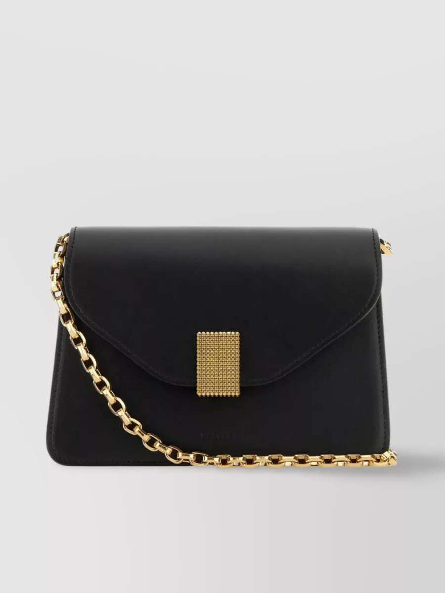 Lanvin Smooth Leather Concerto Clutch With Detachable Chain In Black
