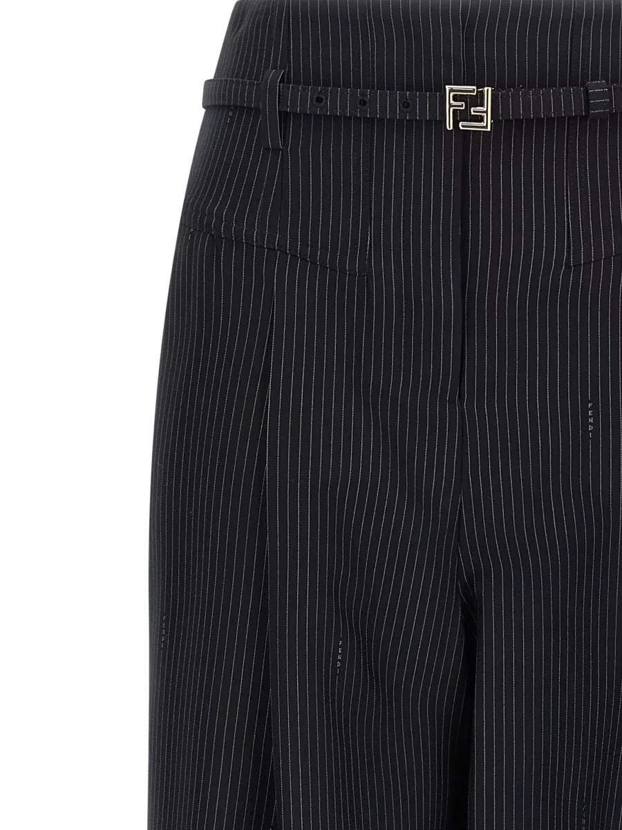 Fendi Wool Pinstripe Trousers Wide Leg Design