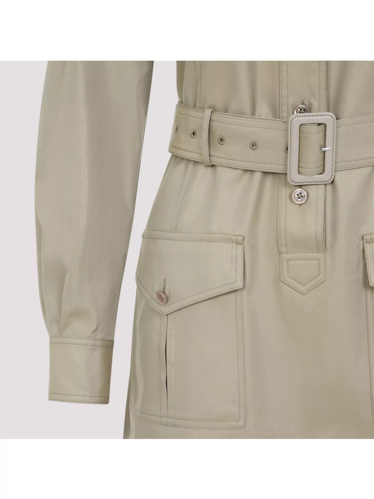 Tom Ford Pale Sage Beige Cotton Safari Mini Dress In Yellow