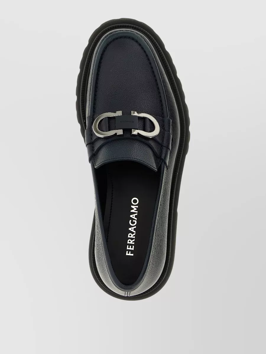 Ferragamo Cocoon Leather Loafers Chunky Sole Buckle
