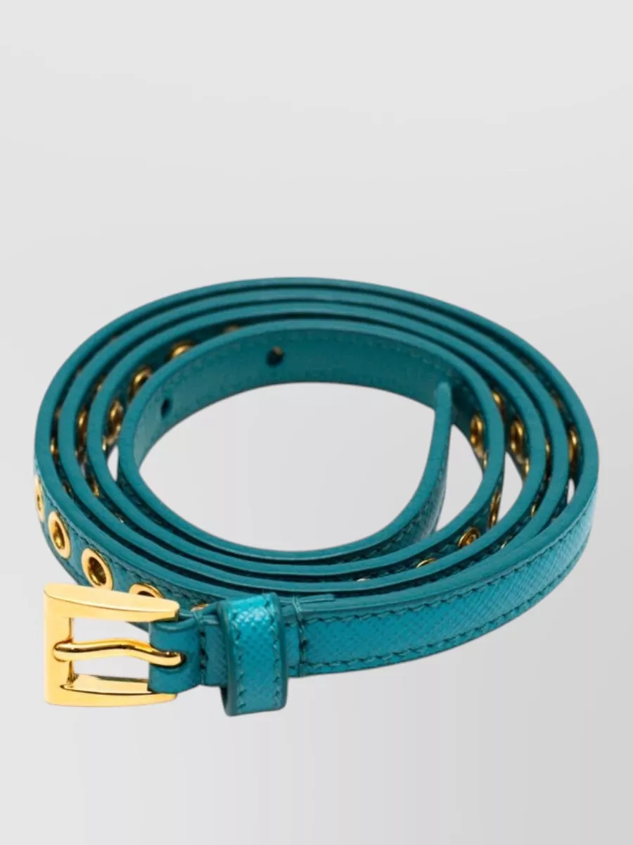 Prada Calf Leather Skinny Eyelet Belt