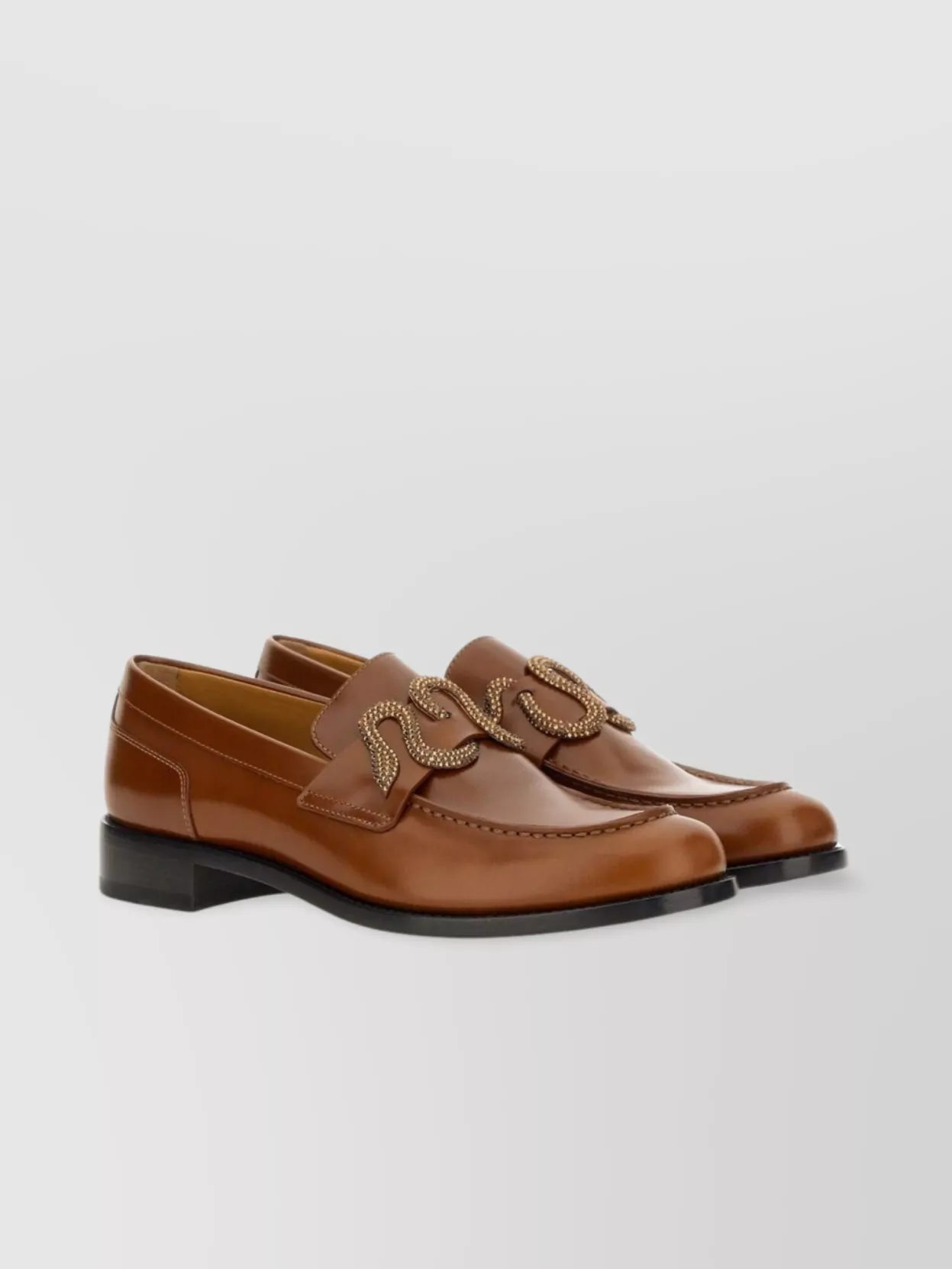 Rene Caovilla Chain Detail Leather Round Toe Loafer