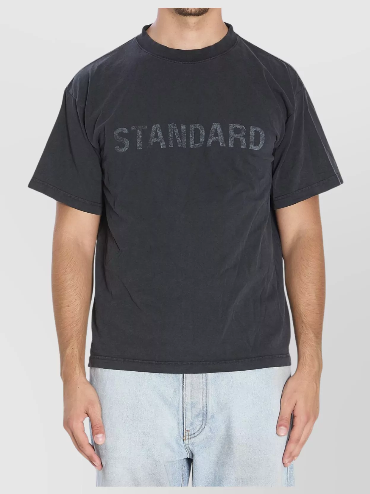 Balenciaga Black Crewneck T-shirt With Logo Print On The Front In Cotton Man In Gray