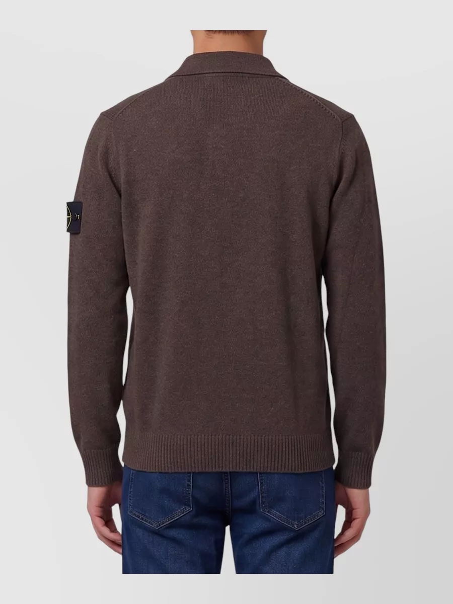 Stone Island Virgin Wool Ribbed Regular-Fit Long-Sleeve Polo Shirt