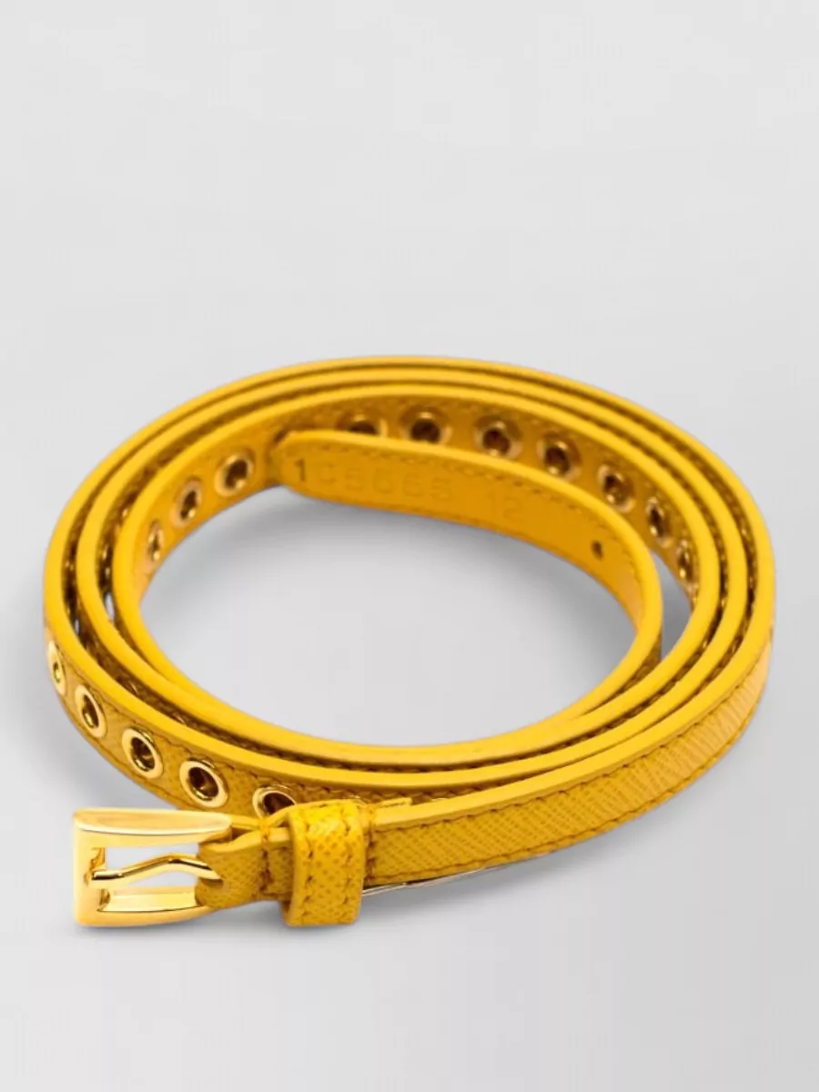 Prada Leather Skinny Eyelet Belt