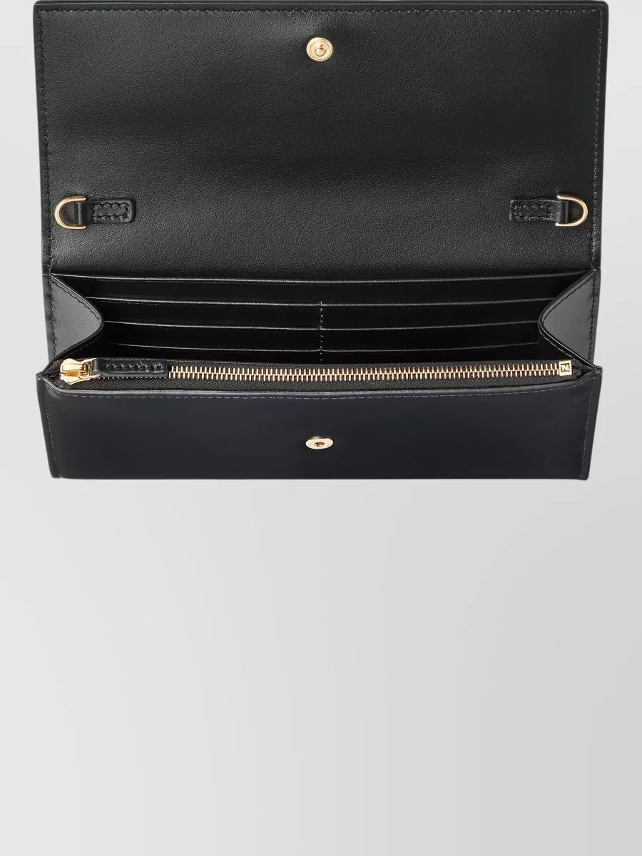 Fendi Leather Continental Wallet With Chain