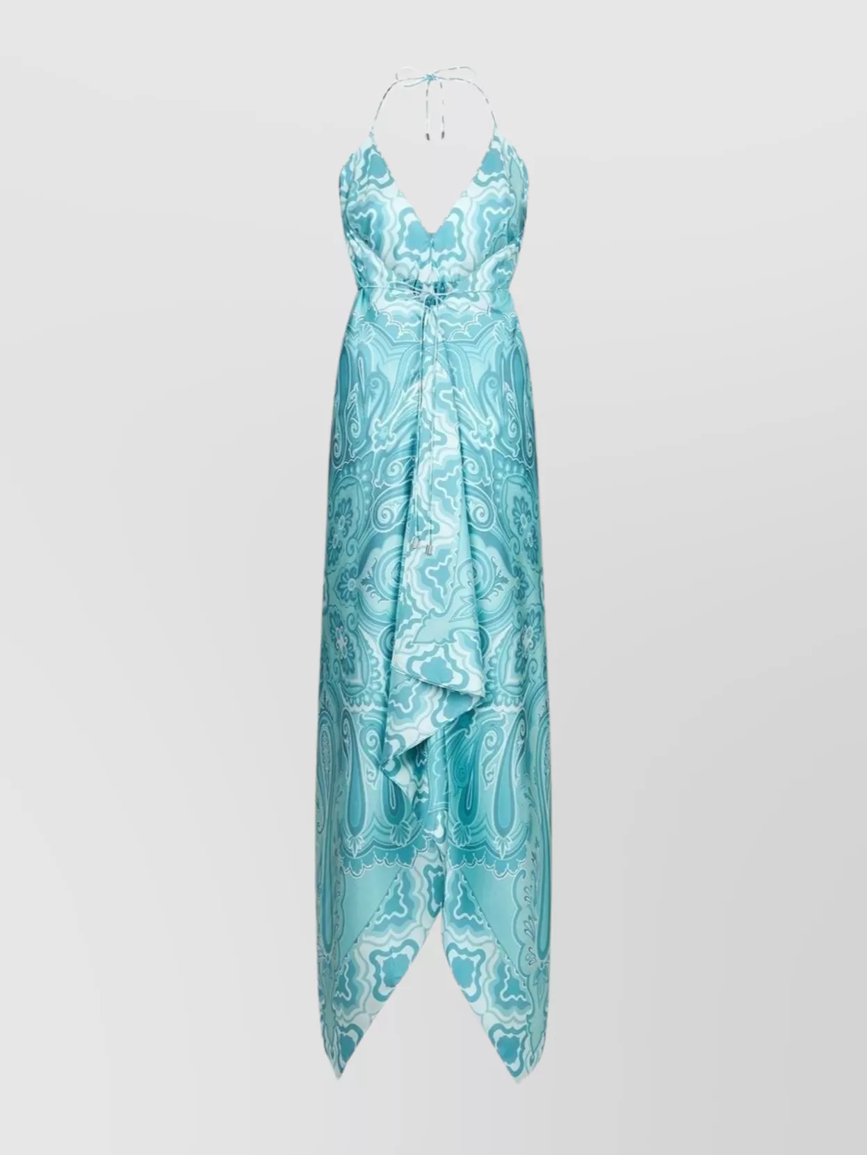 Shop Etro Draped Halterneck Maxi Dress In Blue