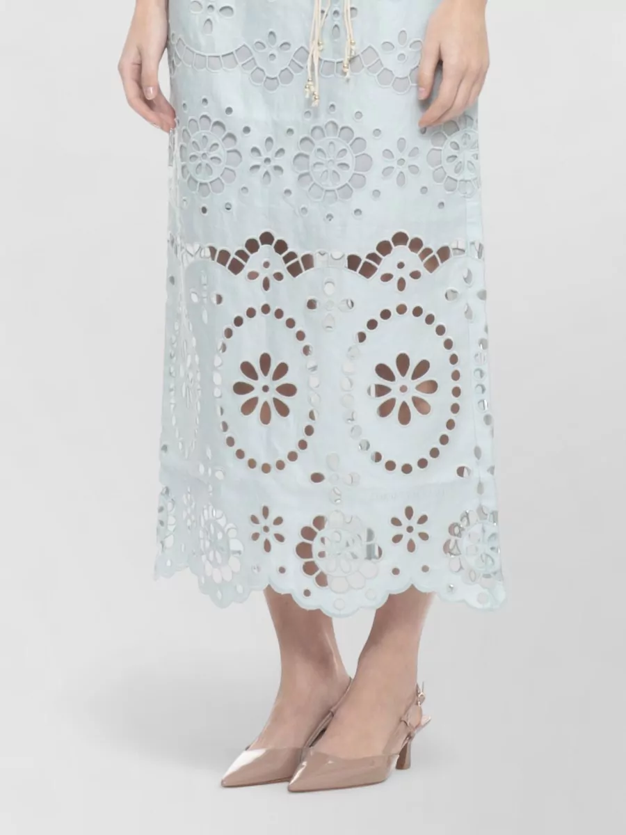 Zimmermann Linen Embroidered High-Rise Midi A-Line Skirt