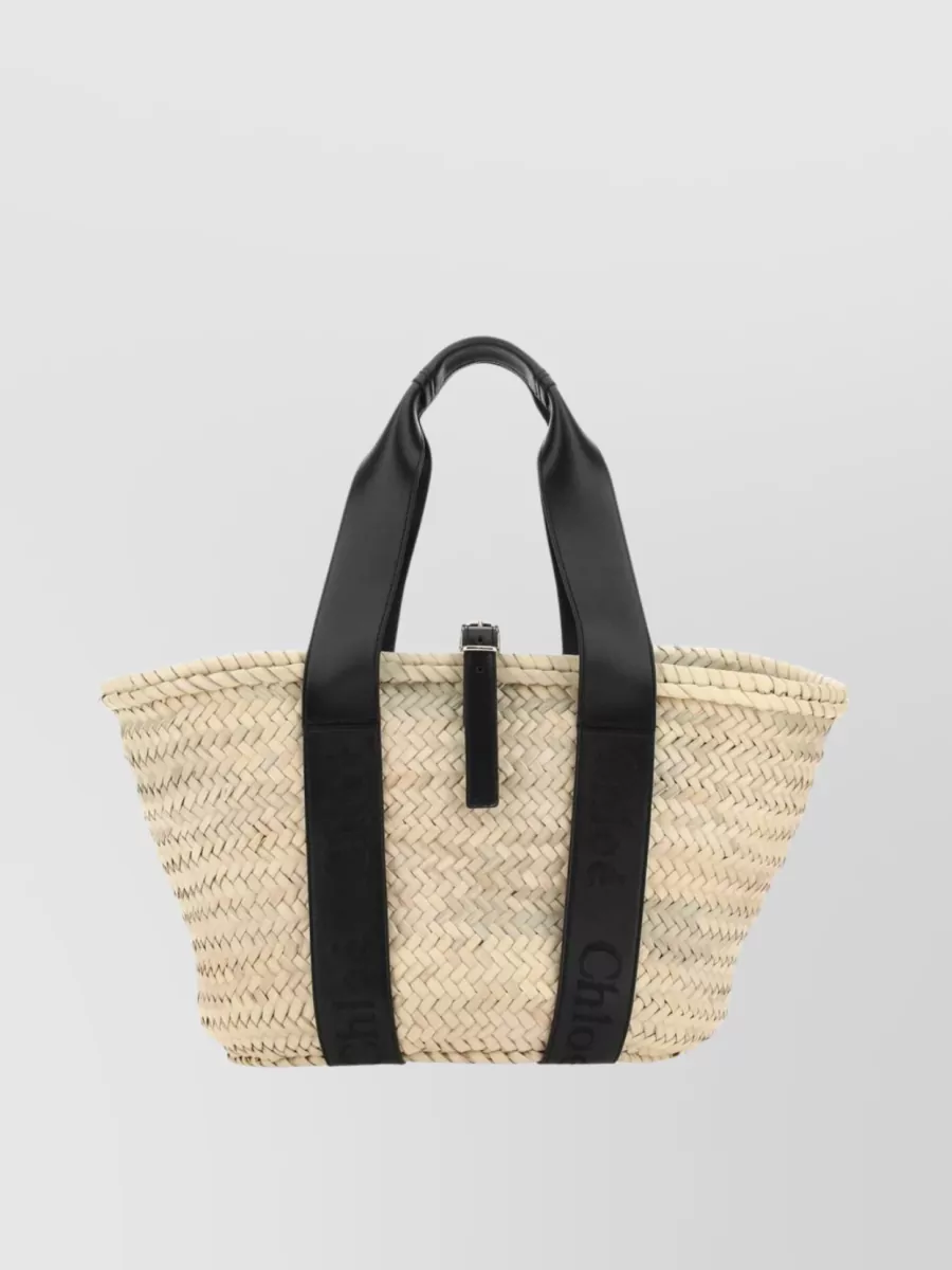 Shop Chloé Structured Woven Rectangular Tote In Cream