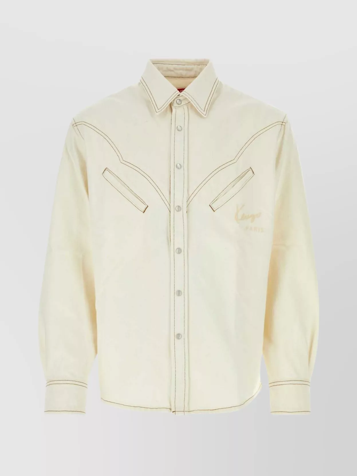 Shop Kenzo Denim Shirt With Button-down Collar And Contrast Stitching