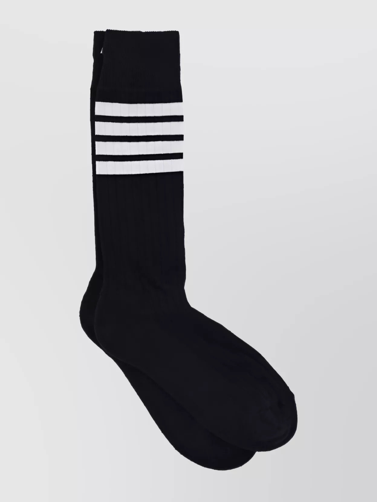 Shop Thom Browne Athletic Striped Ribbed Calf Socks In Black