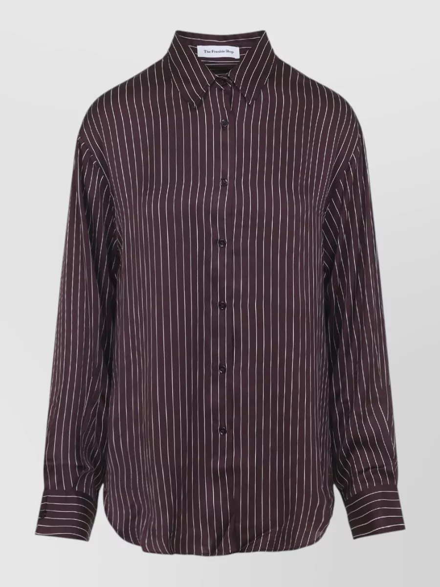The Frankie Shop Satin Fluid Shirt Collared Neck Stripes Long Sleeves In Purple