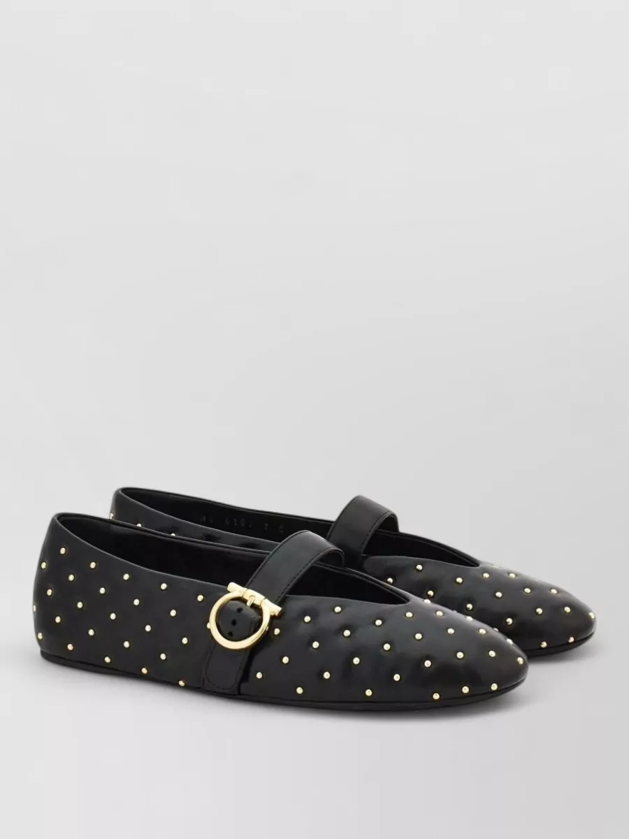 Ferragamo leather quilted studded ballet flats
