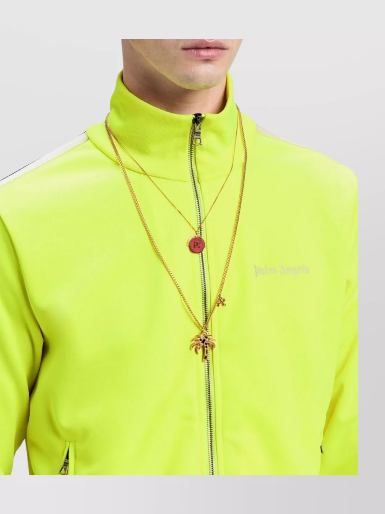 Palm Angels High Neck Jersey Sweatshirt With Zip Pockets