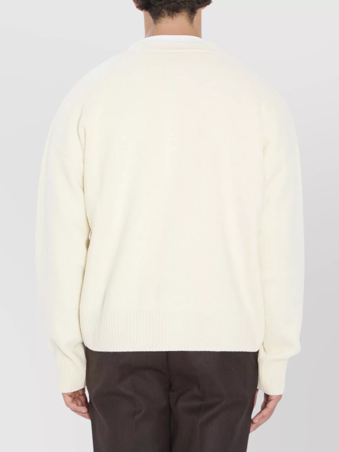 Ami Paris Cardigan With Ribbed V-Neck And Cuffs