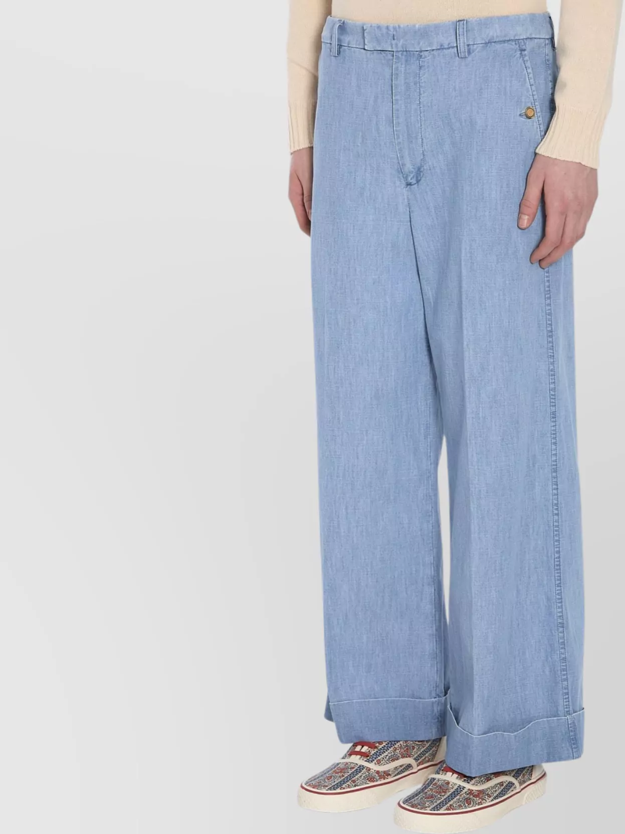 Valentino Garavani Cotton Wide-Leg Trousers Gold Button Detail
