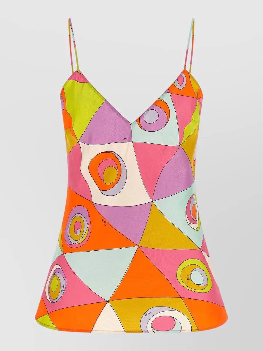 Pucci Silk Printed V-Neck Spaghetti-Strap Top