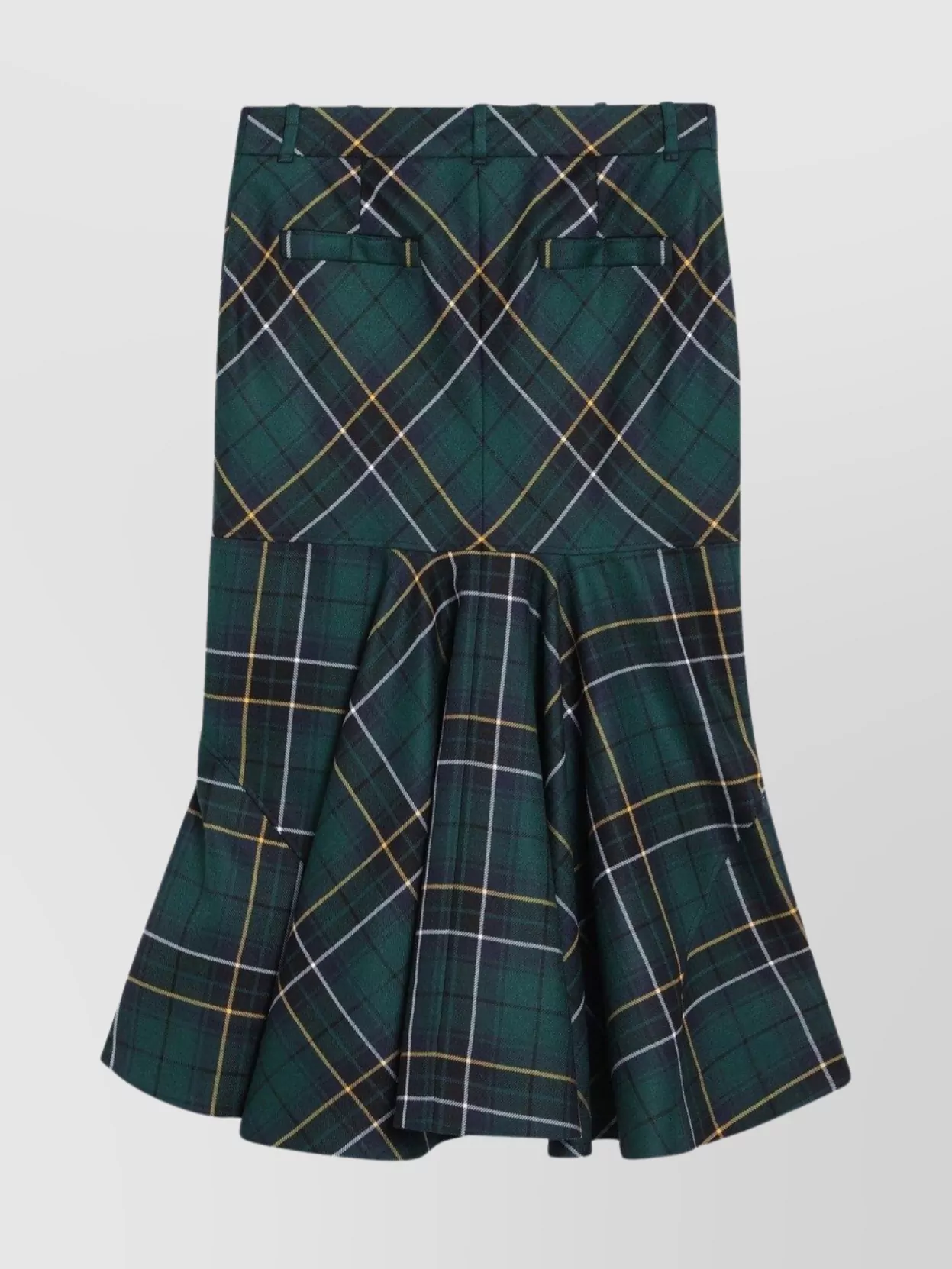 Alexander Mcqueen Wool Tartan Flared Skirt With Belt Loops In Green