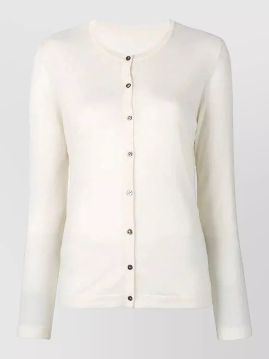 La Rose merino wool fine-knit fitted crew-neck long-sleeve cardigan