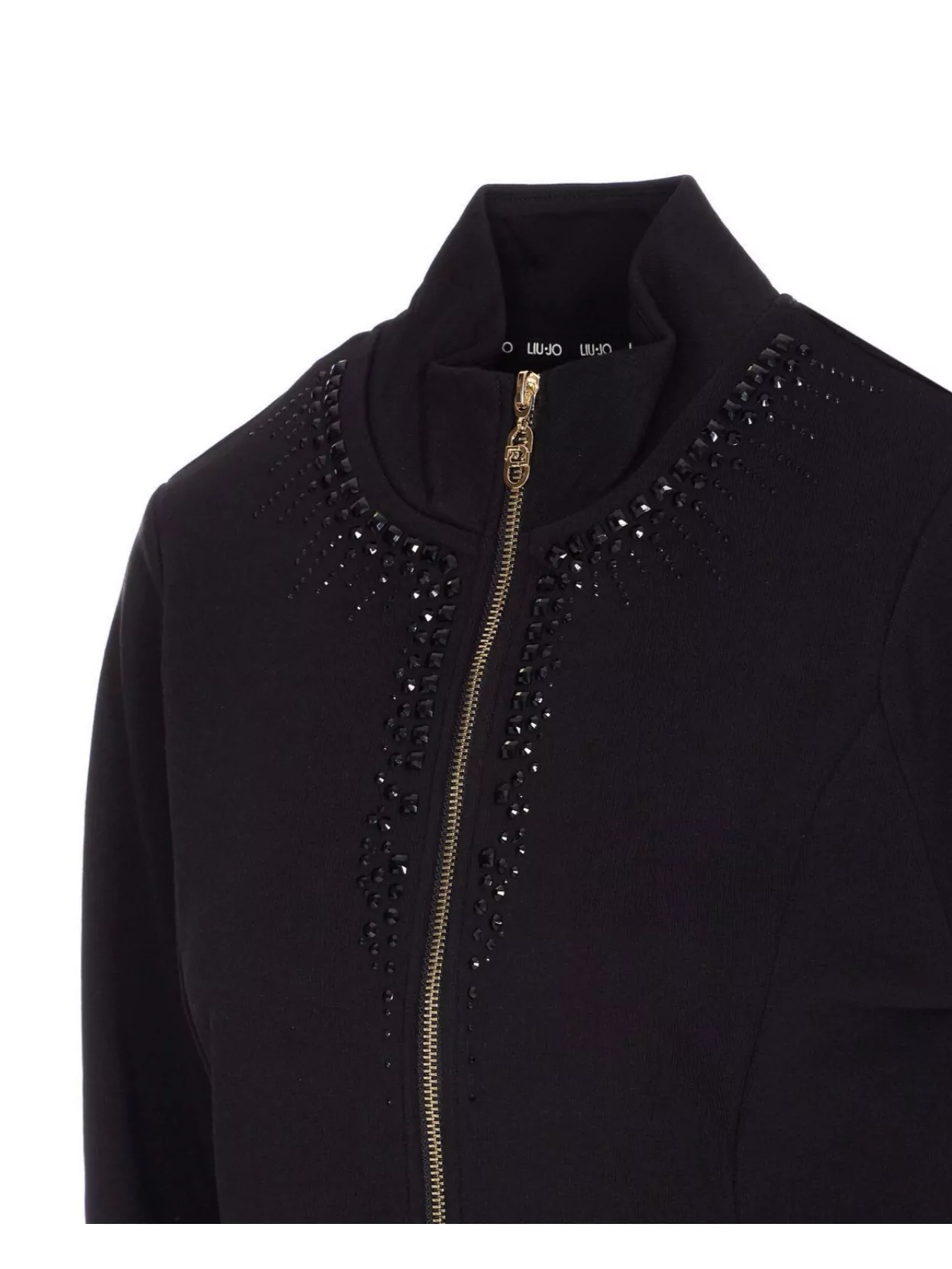 Liu •jo Zip Crewneck Sweatshirt Strass Embellishments In Black