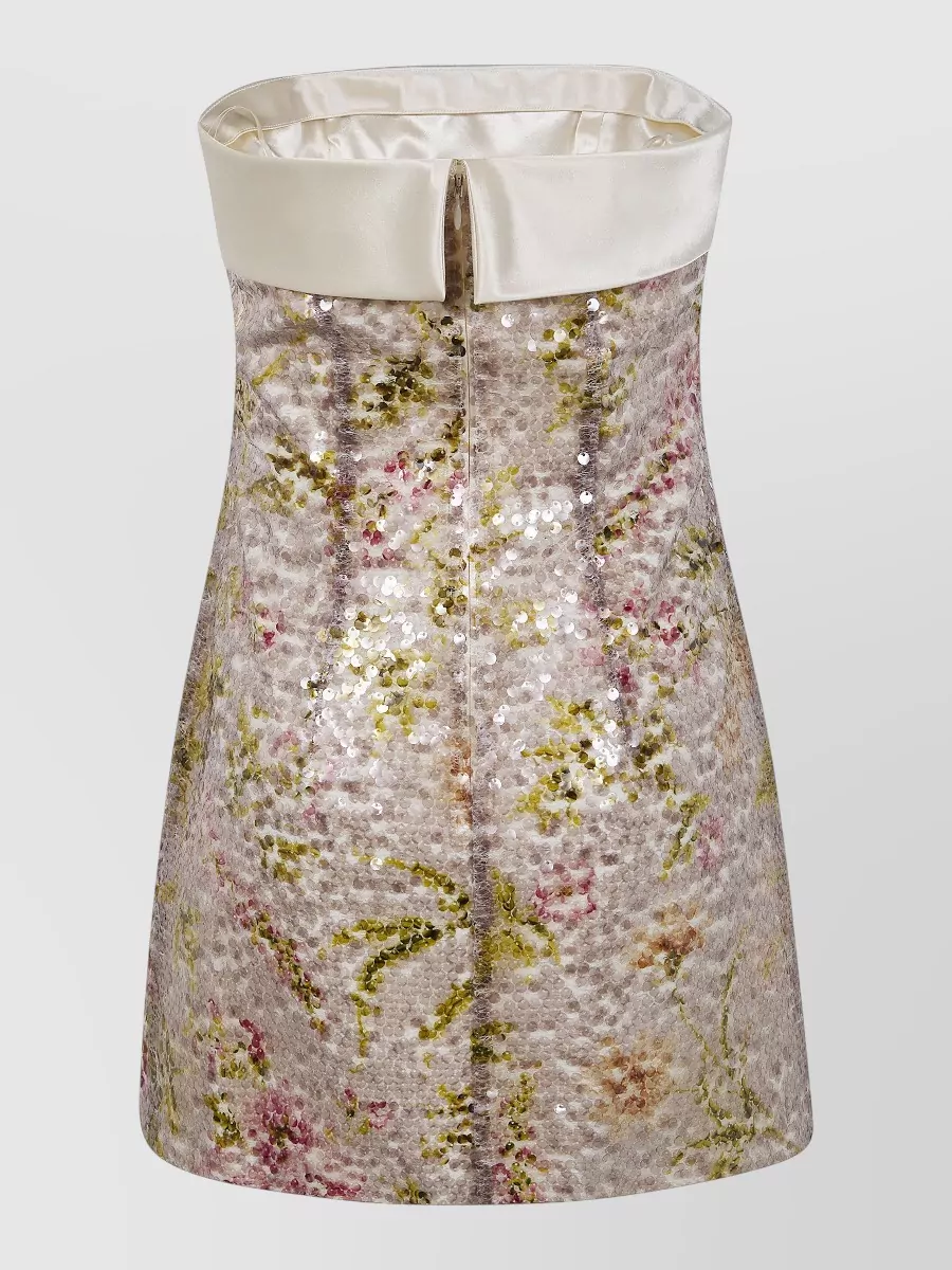 Alberta Ferretti Strapless Floral Sequin Mini Dress Satin