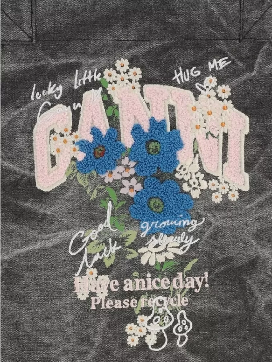 Ganni Medium Cotton Flower-Print Tote Bag