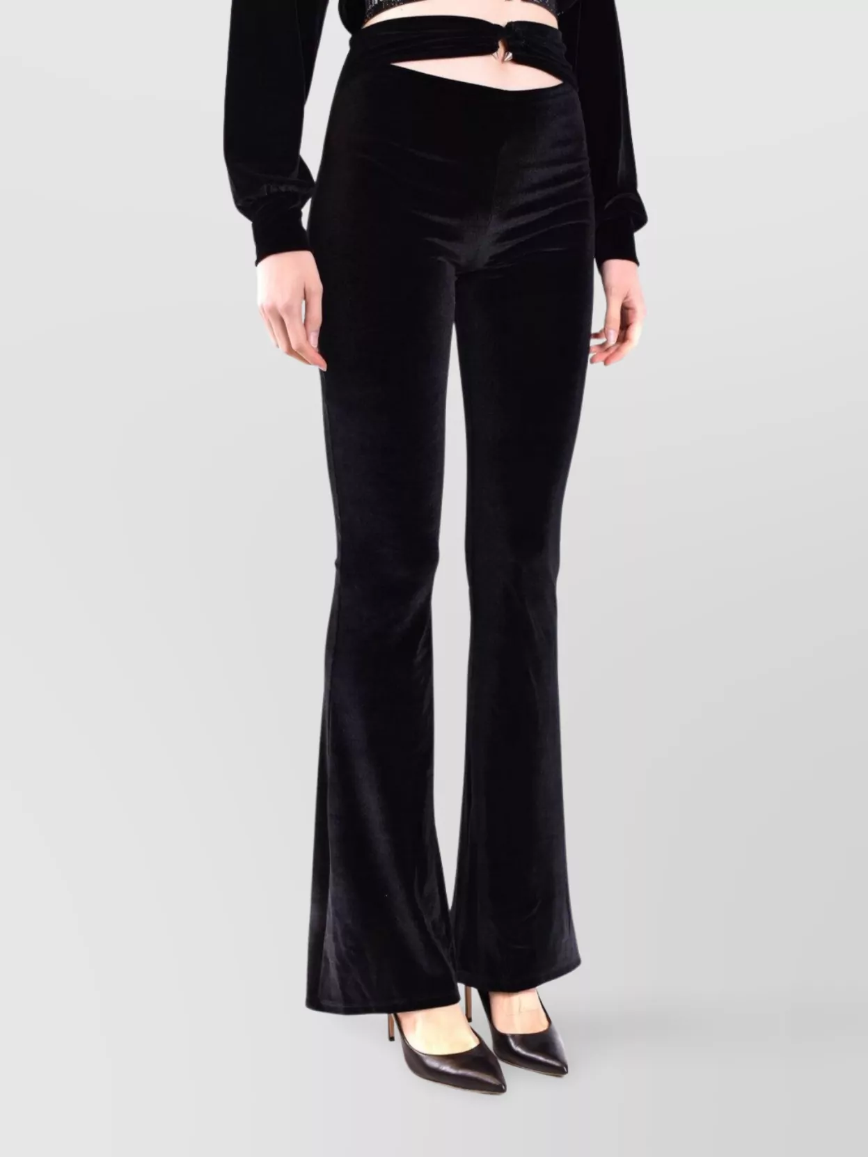Philipp Plein Velvet Flared Leg High Waist Trousers With Cut-Out Detail