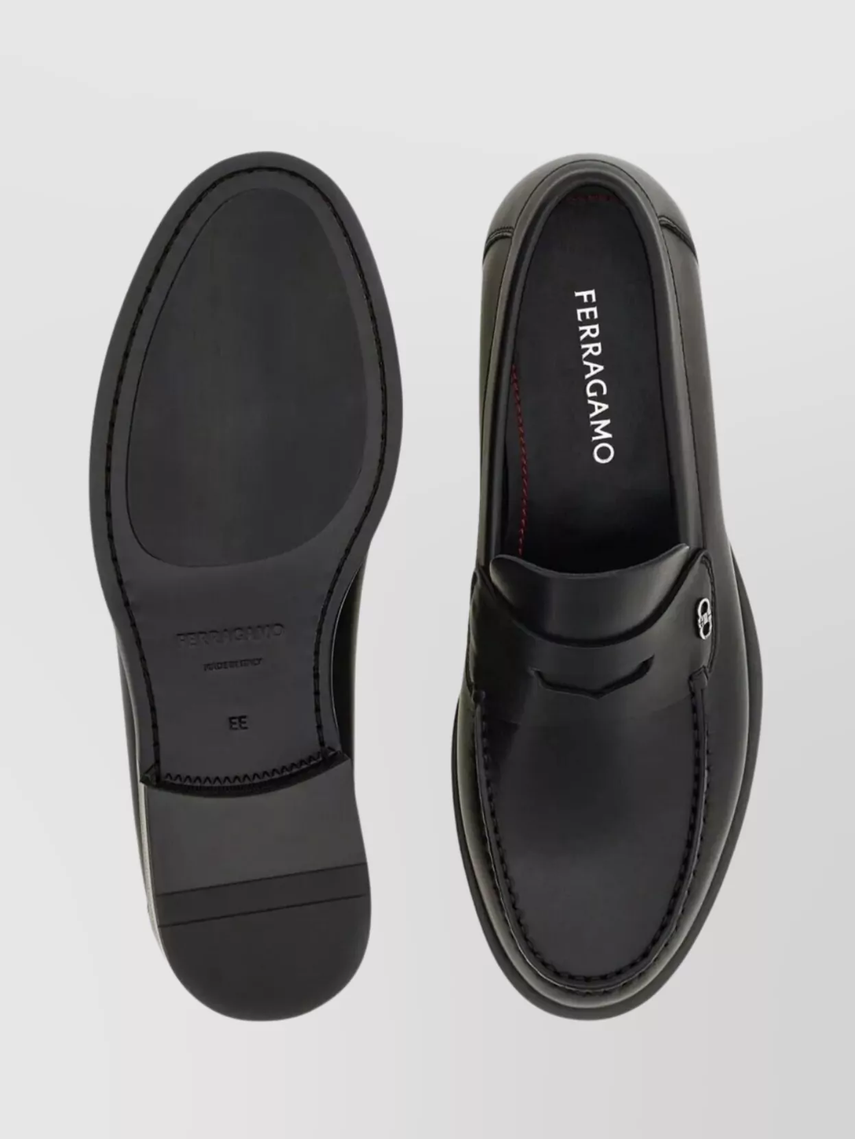Ferragamo Round Toe Mini Gancini Buckle Loafers