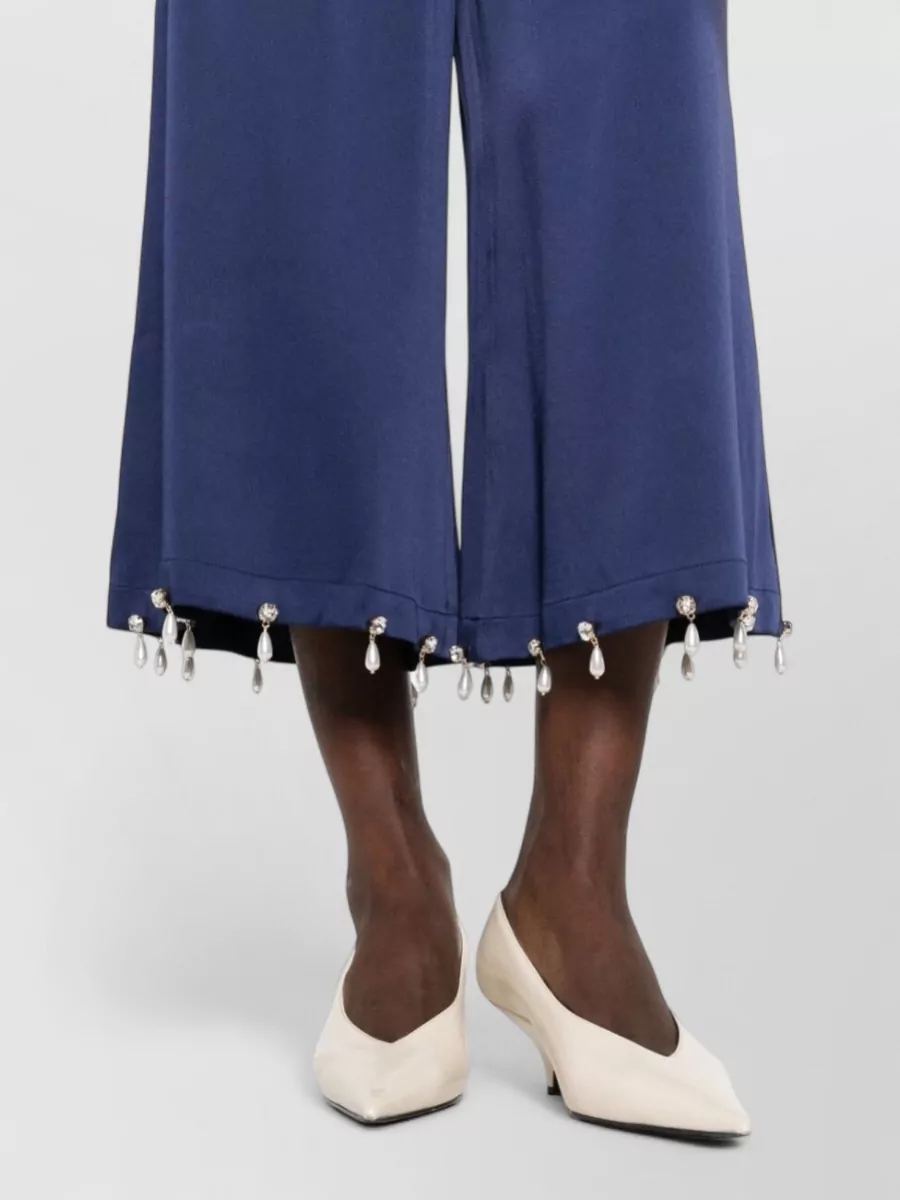 Stella Mccartney Pearl Embellished Wide Leg Satin Trousers