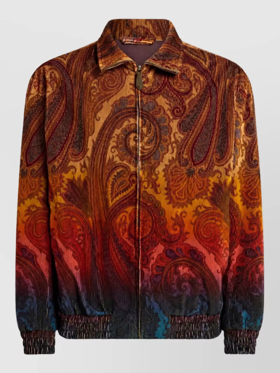 Etro corduroy paisley-print high-collar jacket