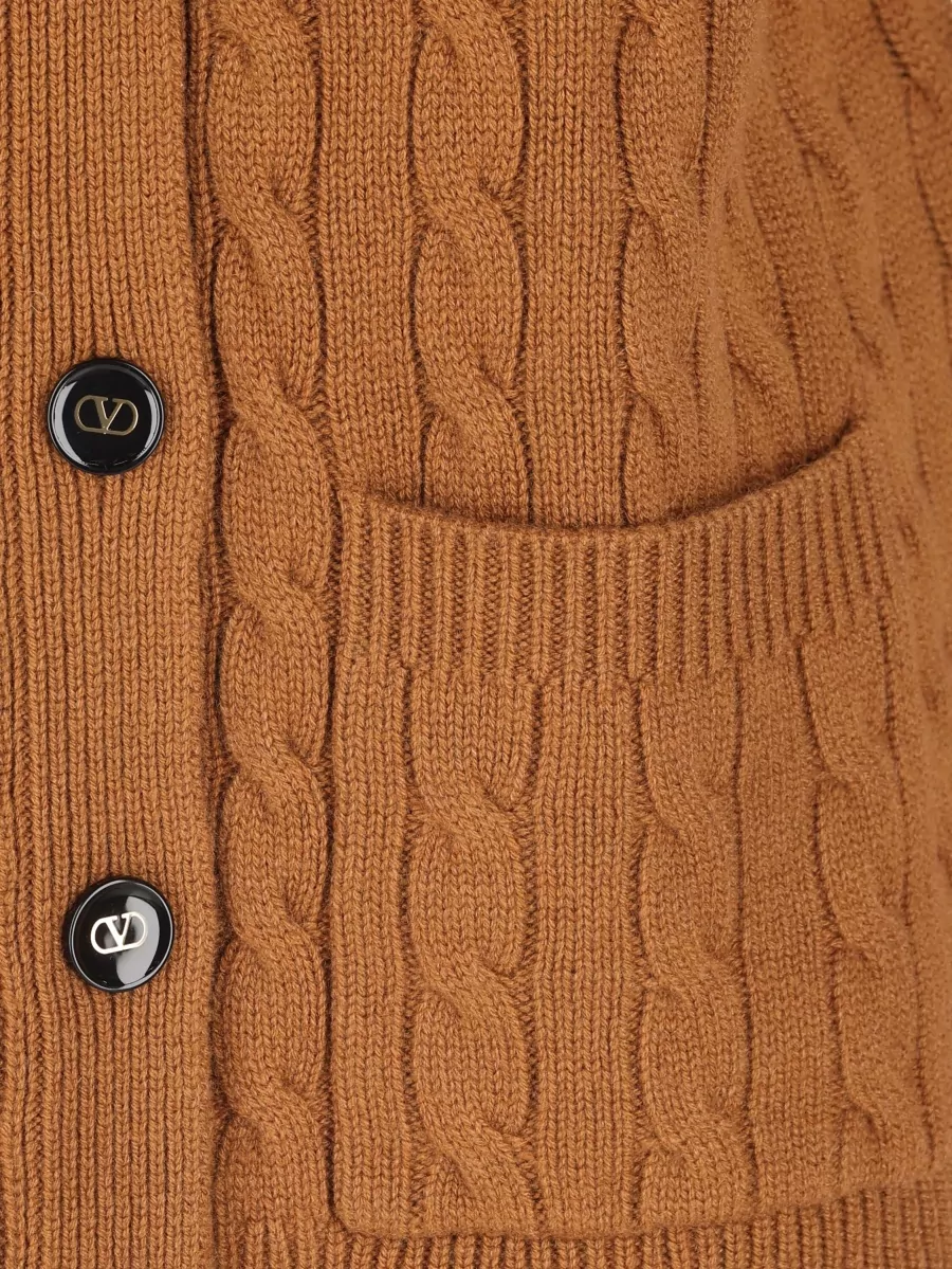 Valentino Garavani Cashmere Ribbed V-Neck Belted Cardigan