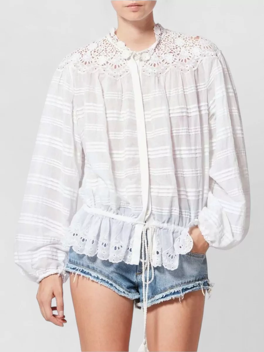 Isabel Marant Etoile Polly Blouse Ruffle Lace Embroidered Bib