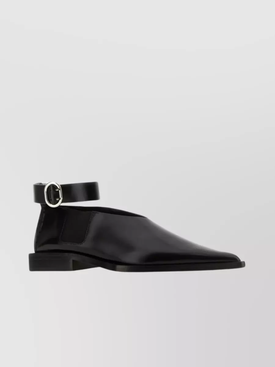 Shop Jil Sander Pointed Toe Leather Ballet Flats In Black