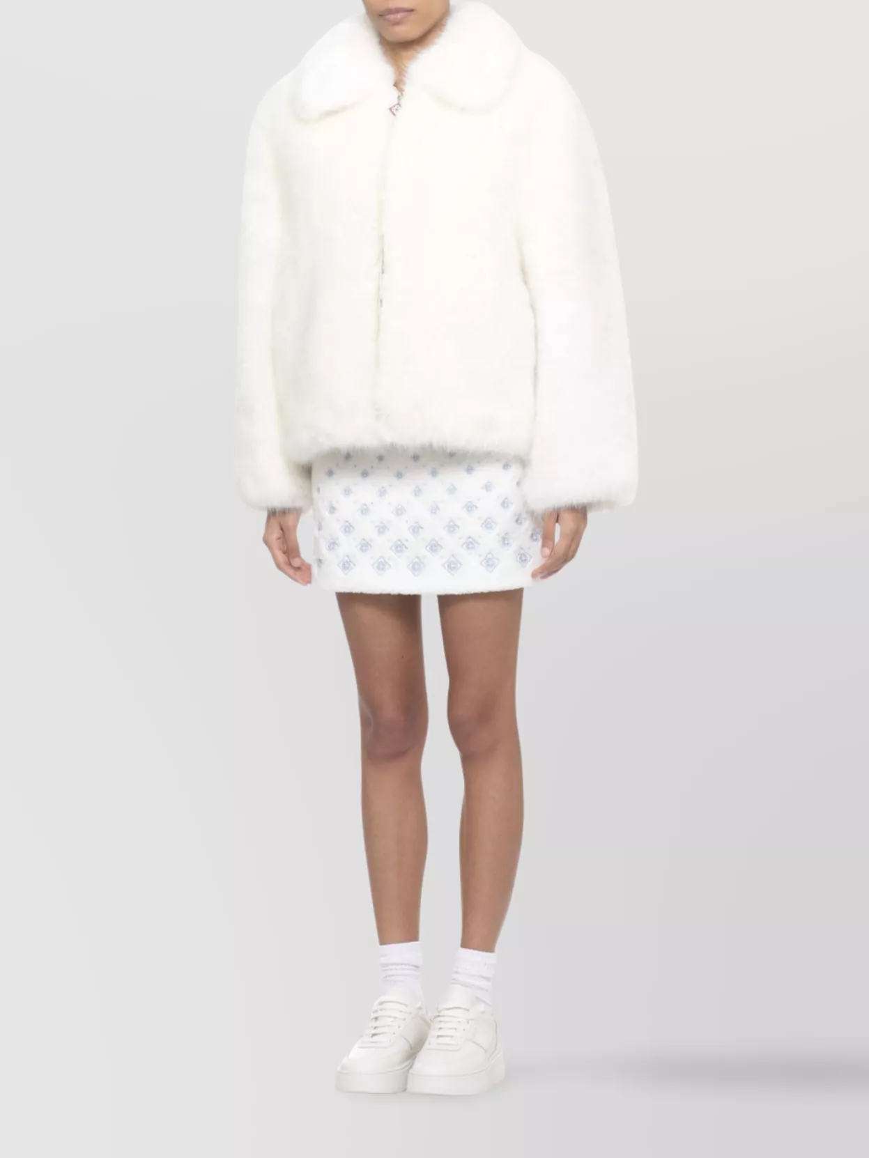 Casablanca Faux Fur Lapel Collar Long Sleeve Coat In Multi