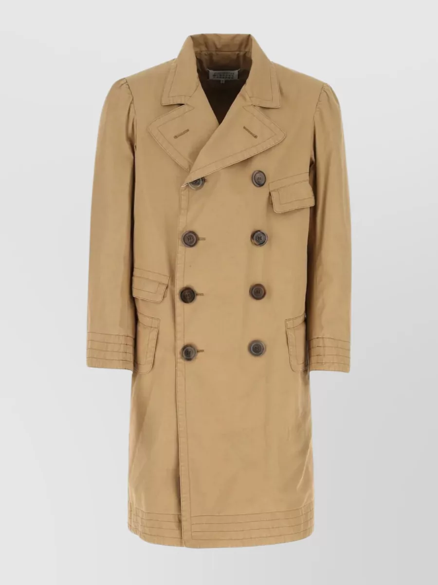 Shop Maison Margiela Belted Cuffs Cotton Trench Coat In Brown
