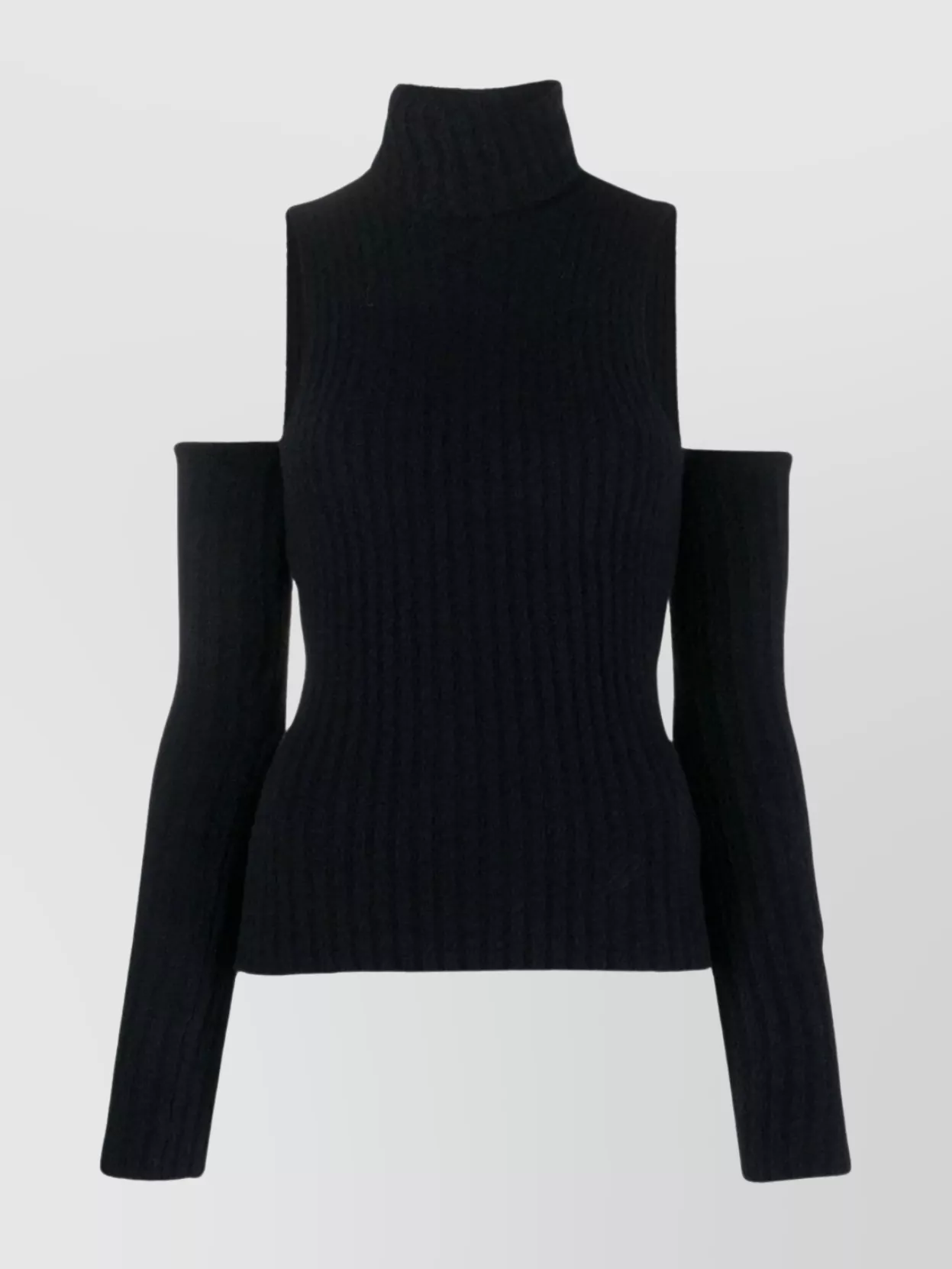Shop Blumarine Ribbed-knit Top With Detachable Sleeves And Cut-out Shoulders In Black