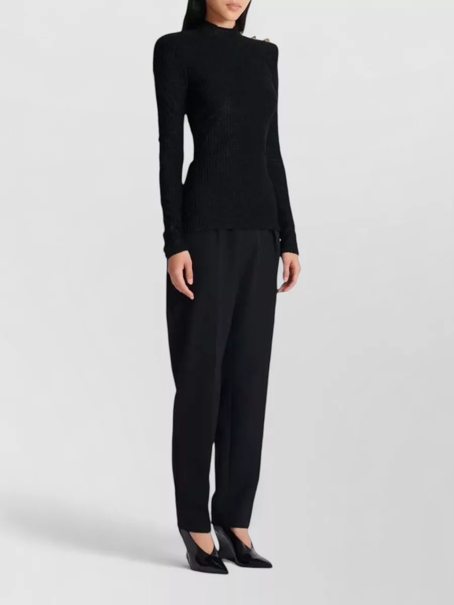 Balmain Bouclette Monogram Long-Sleeve High-Neck Top