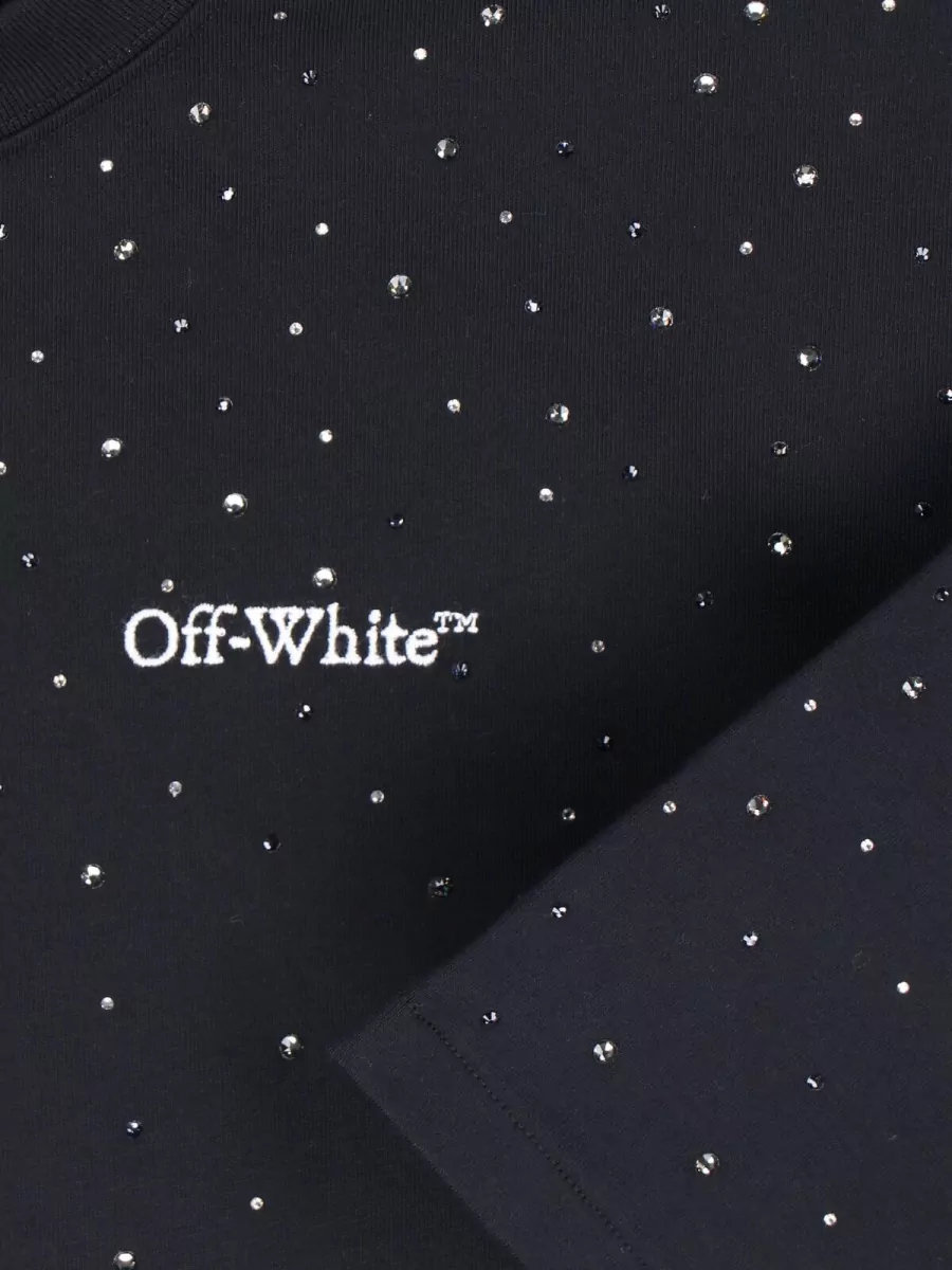 Off-White Short Sleeve T Shirt Rhinestone Detail
