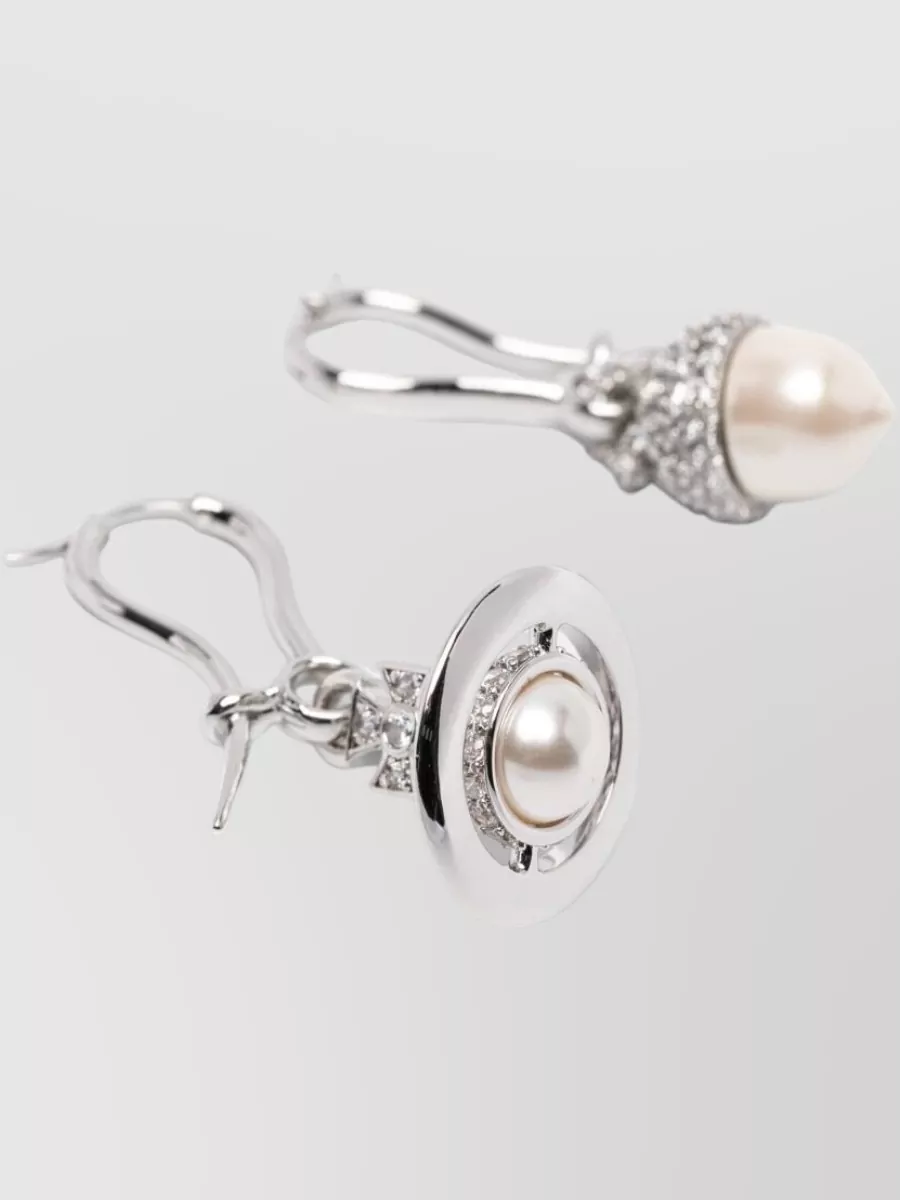 Vivienne Westwood Drop Earrings Silver Tone Orb Pendant Pearls