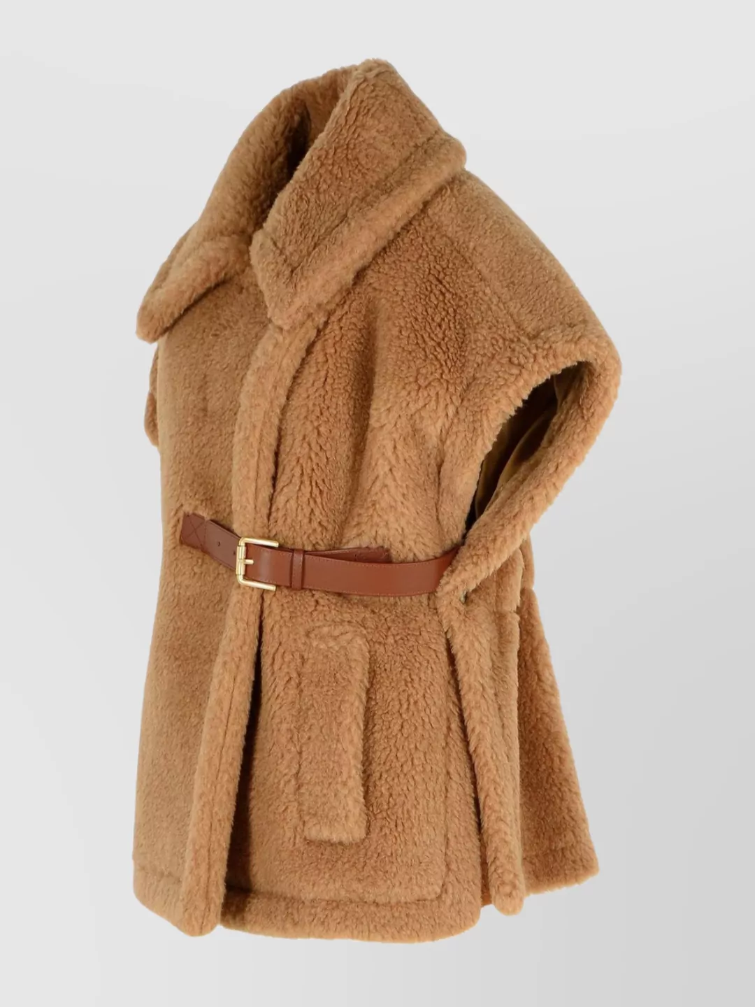 Max Mara Teddy Cape With Belted Waist And Collar In Brown