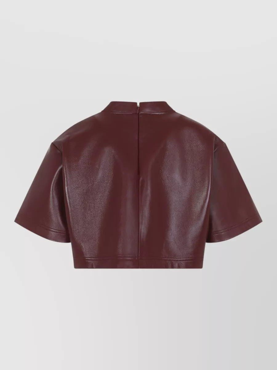 Balenciaga Leather Cropped Mock Neck Short Sleeve Jacket