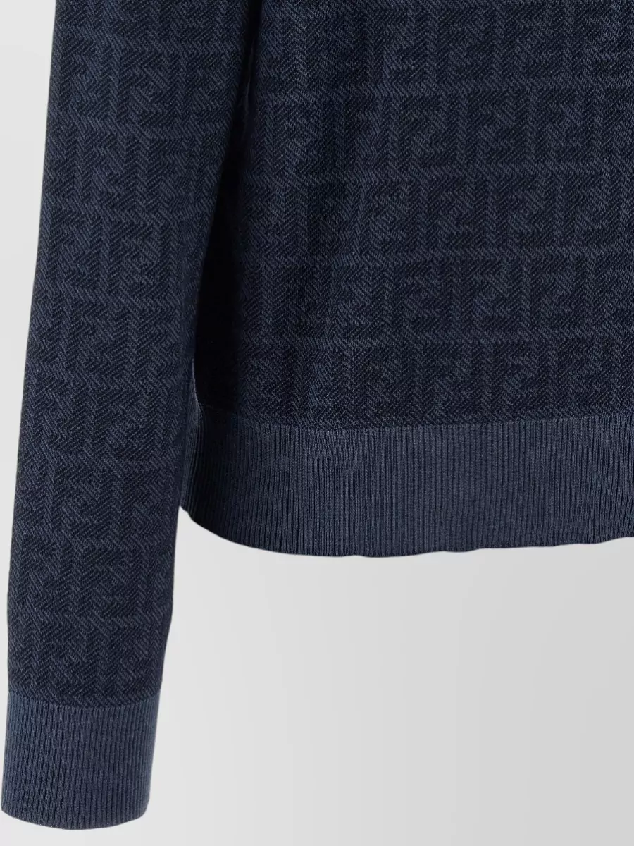 Fendi Ff Wool Cardigan Crew Neck Ribbed