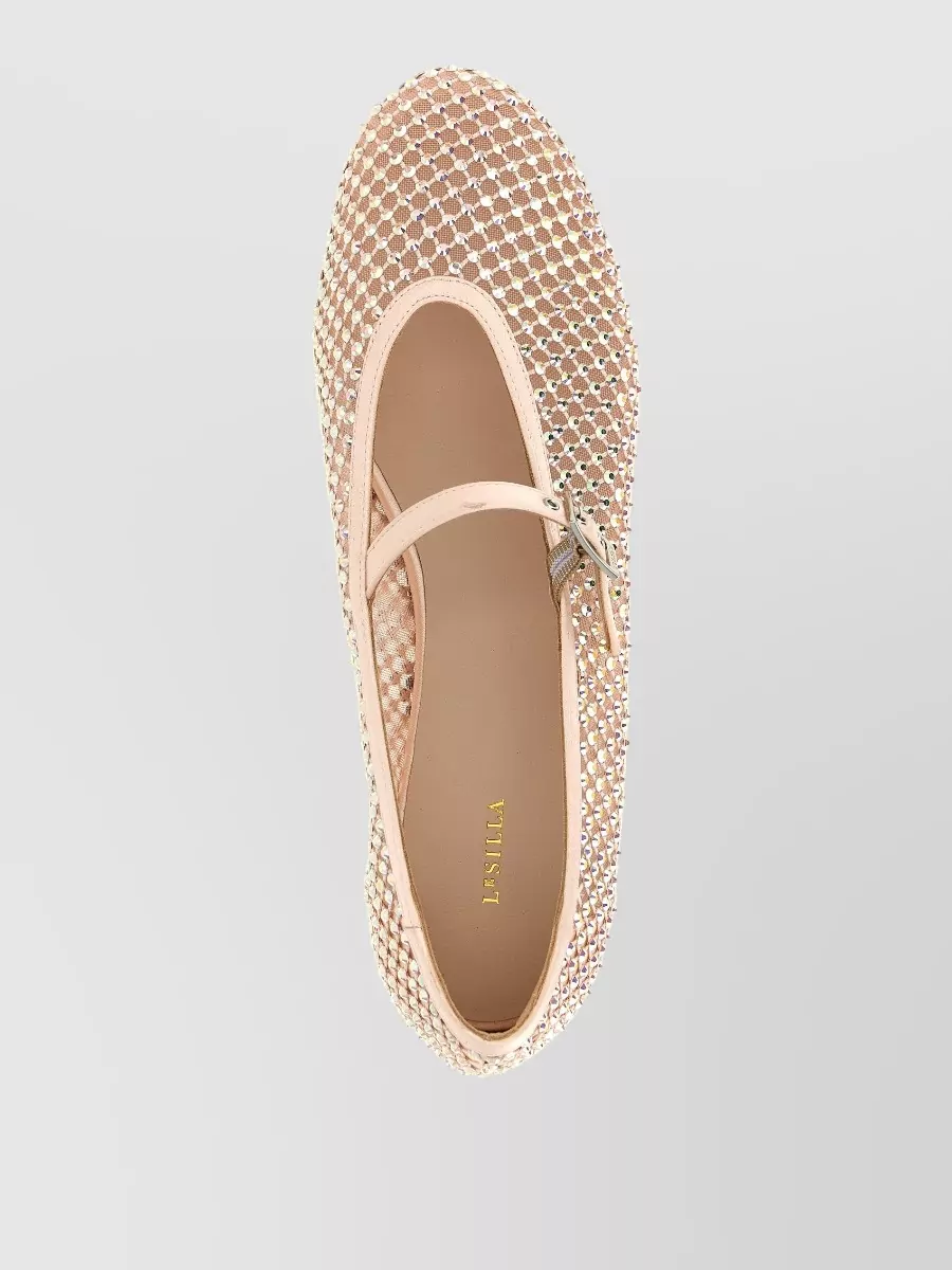 Le Silla Crystal-Embellished Mesh Mary Jane Ballerina Shoes