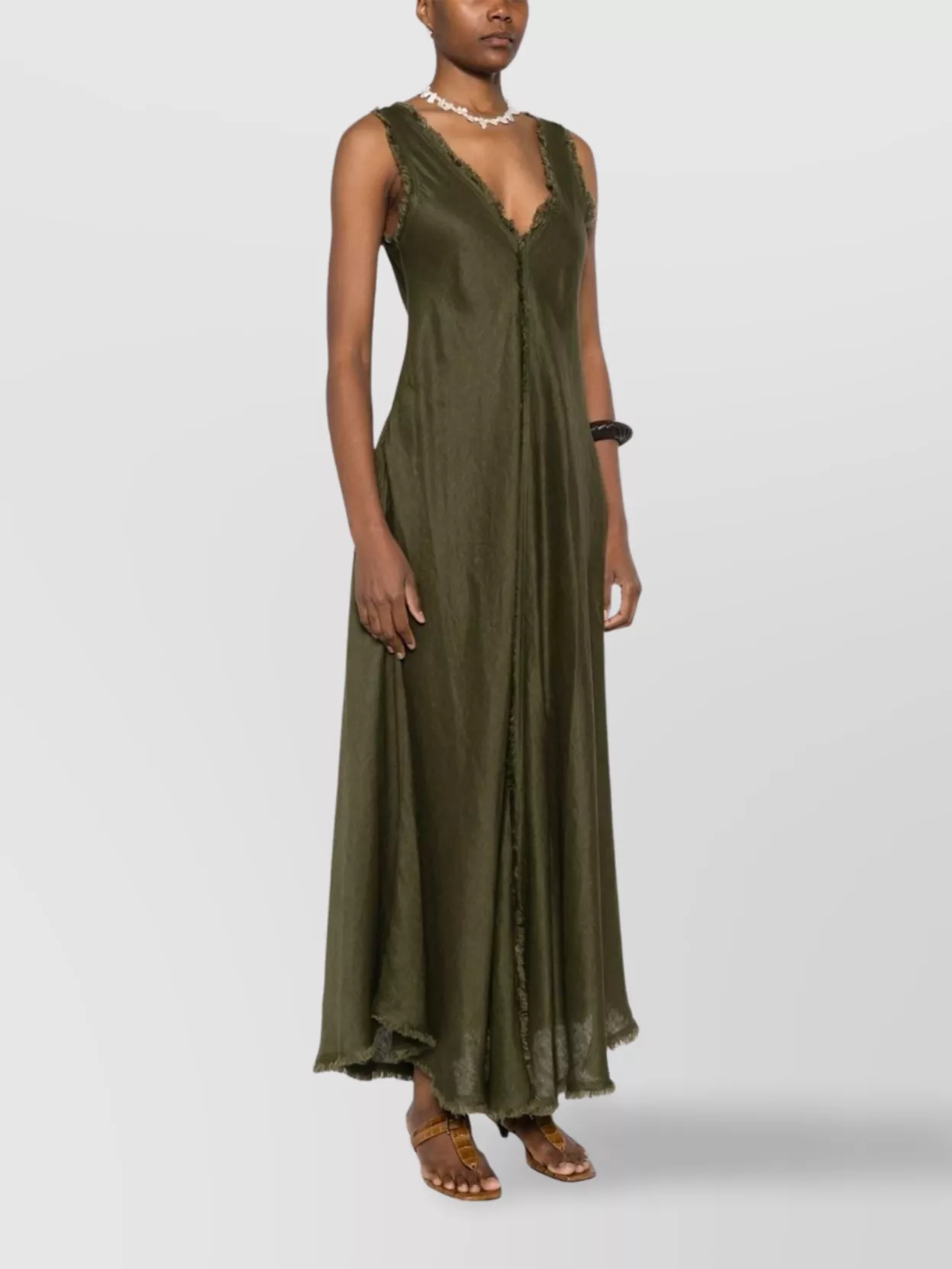 P.a.r.o.s.h Frayed Edges A-line Maxi Dress In Green