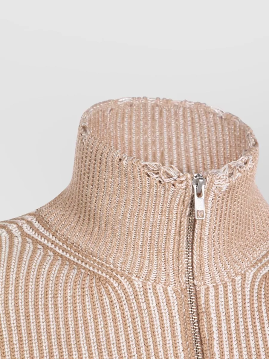 Mm6 Maison Margiela High Neck Ribbed Knit Sweater Distressed