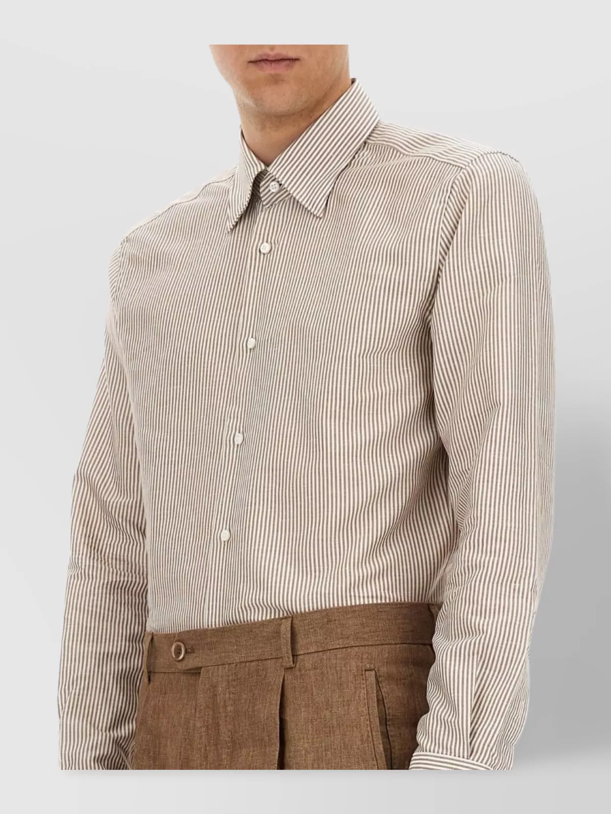 Boss Striped Shirt With Button-Down Collar And Cuffed Sleeves