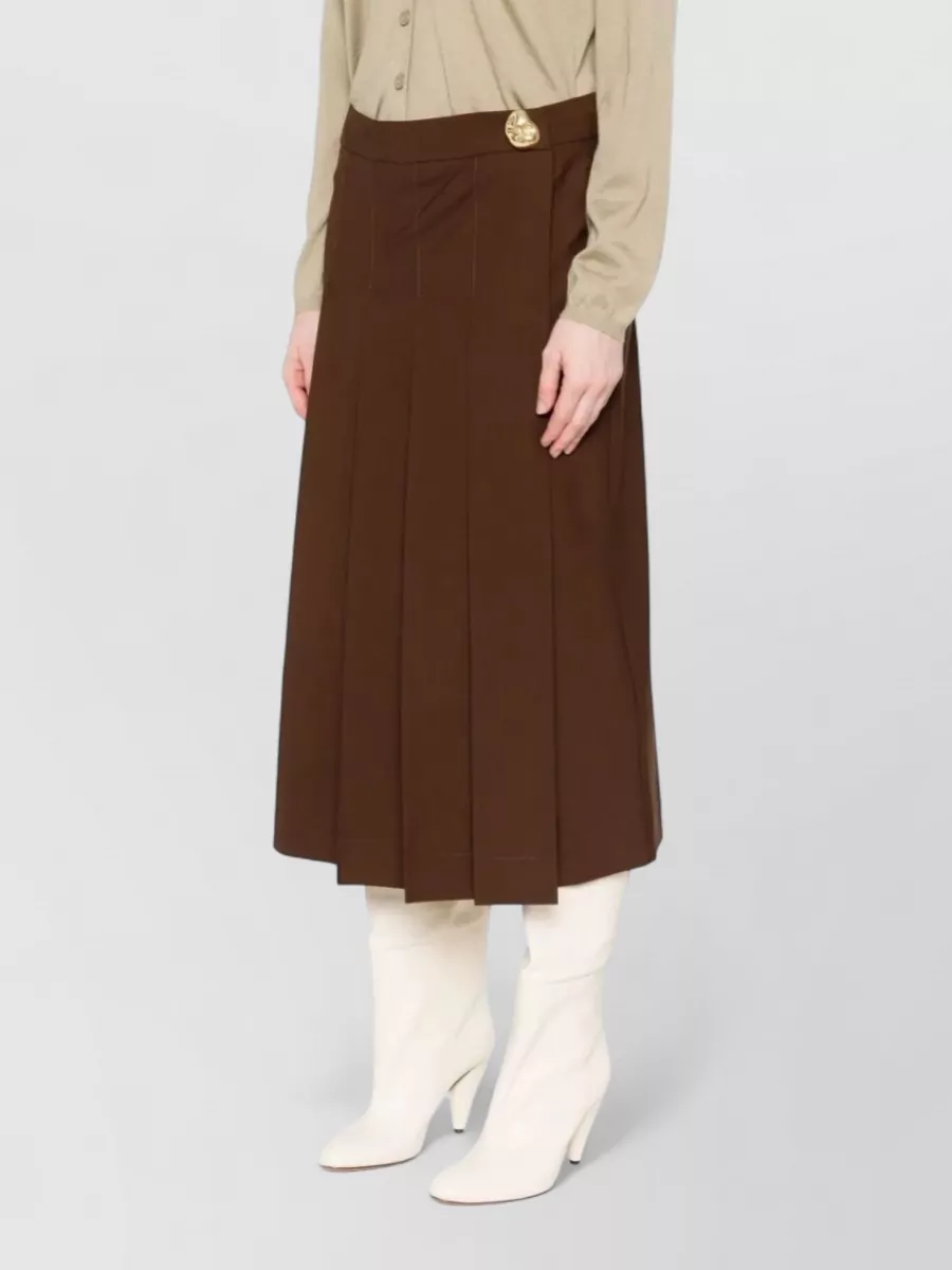 Fabiana Filippi High Waist Pleated Midi Skirt Button Detail